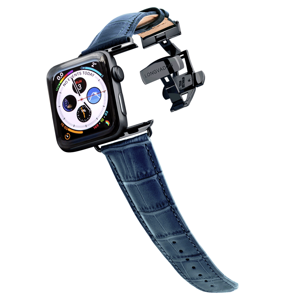 Alligator Navy Blue für Herren | Geprägtes Lederarmband für Apple Watch (Blau)-38 | 40 | 41mm-BerlinBravo