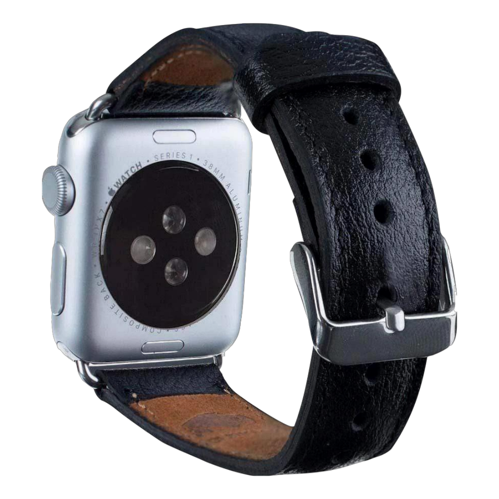 Classic Armband aus genarbtem Leder | Kompatibel mit Apple Watch-BerlinBravo #farbe_Rustikal Schwarz