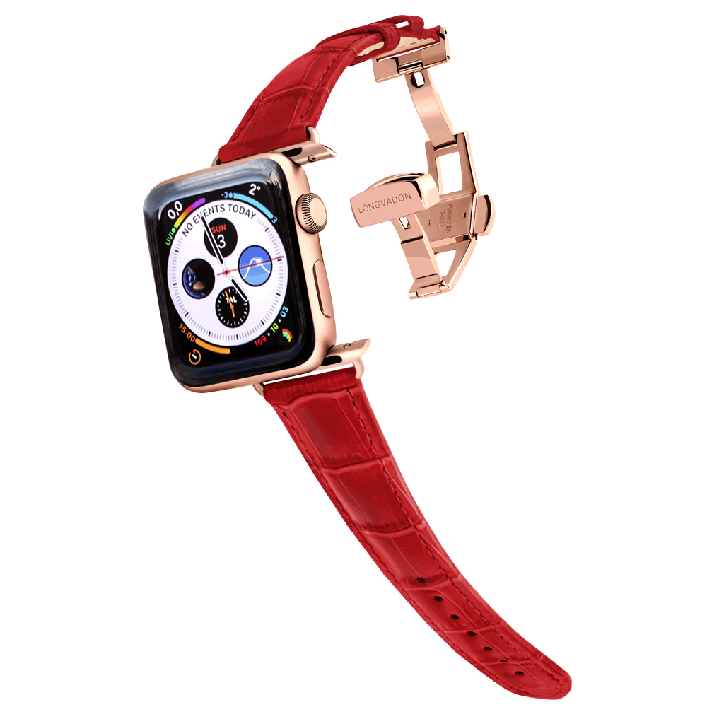 Krokodilprägung Crimson Red für Damen | Geprägtes Lederarmband für Apple Watch (Rot)-38 | 40 | 41mm-BerlinBravo