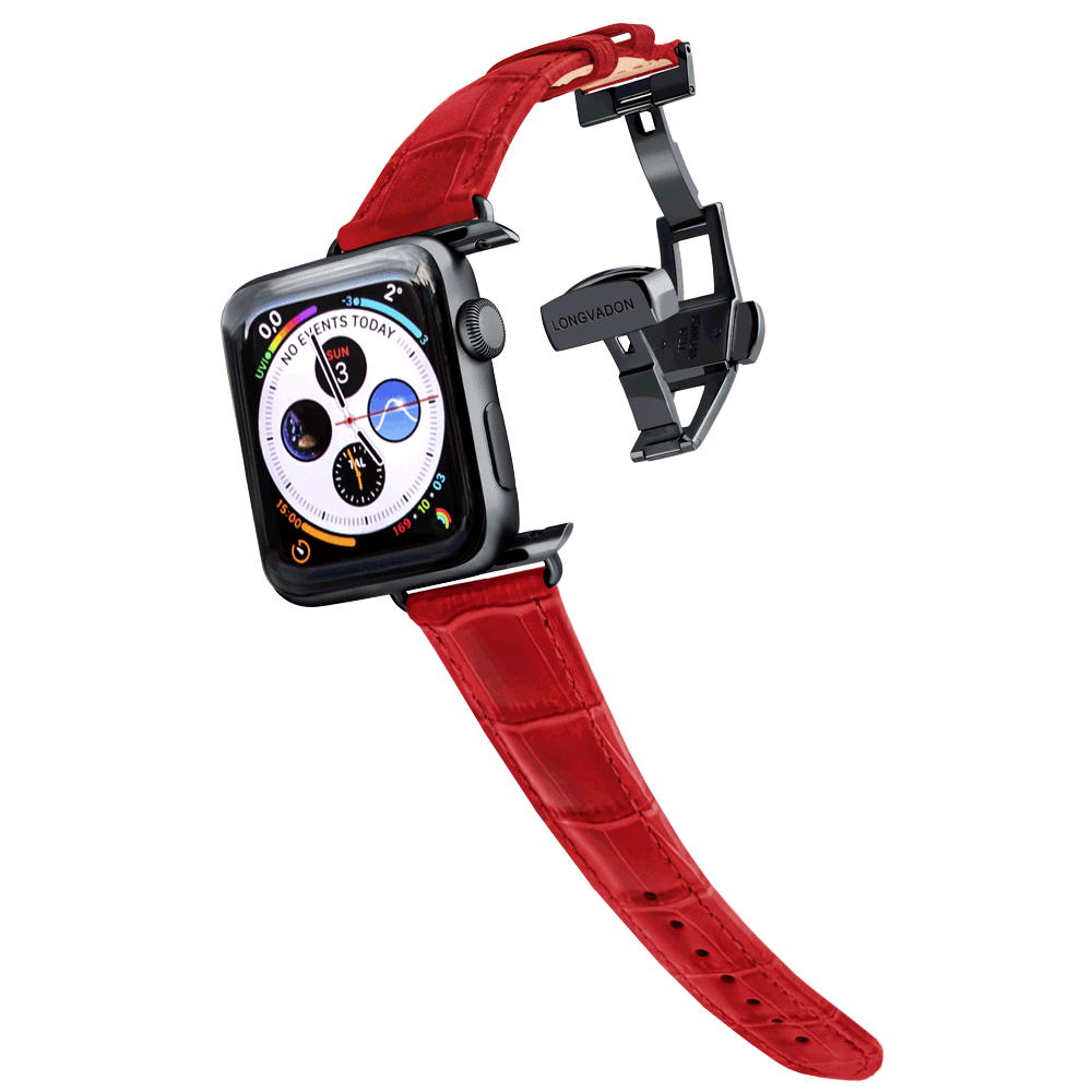 Krokodilprägung Crimson Red für Damen | Geprägtes Lederarmband für Apple Watch (Rot)-38 | 40 | 41mm-BerlinBravo