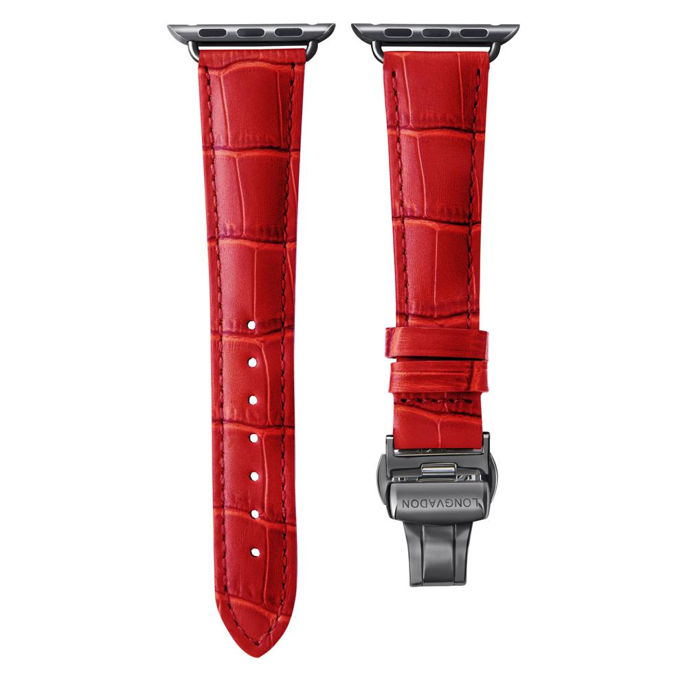 Krokodilprägung Crimson Red für Damen | Geprägtes Lederarmband für Apple Watch (Rot)-BerlinBravo