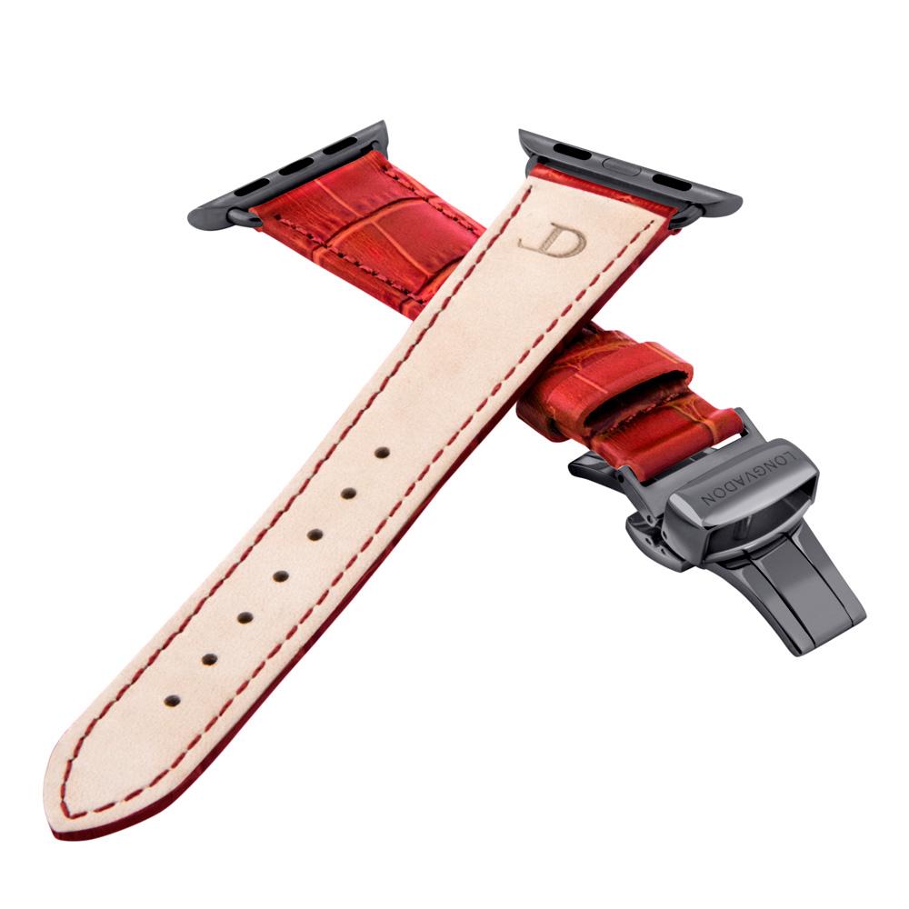 Krokodilprägung Crimson Red für Damen | Geprägtes Lederarmband für Apple Watch (Rot)-BerlinBravo