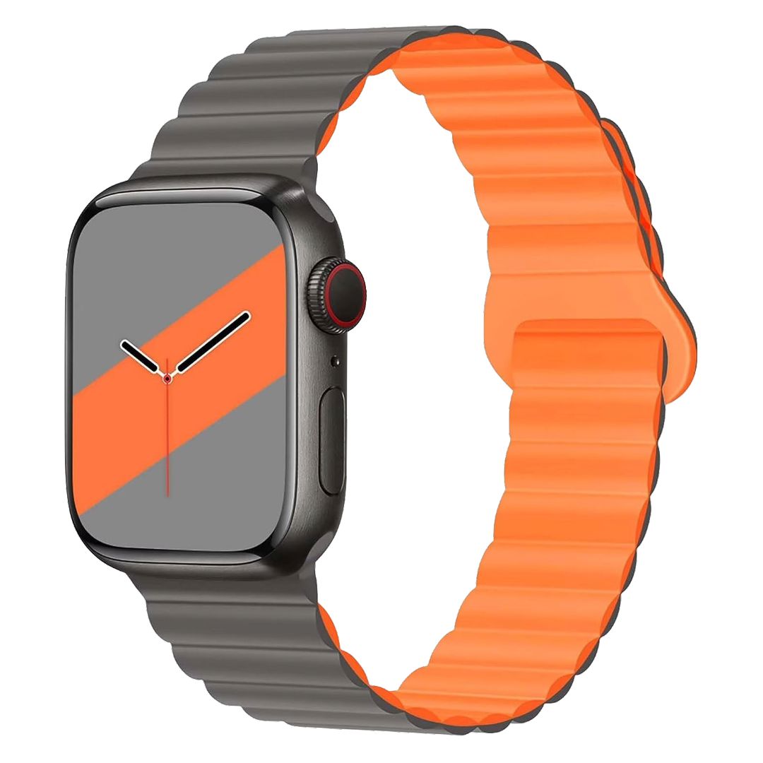 Magnetic Soft Silikon | Armband kompatibel mit Apple Watch-Grau/Orange-BerlinBravo
