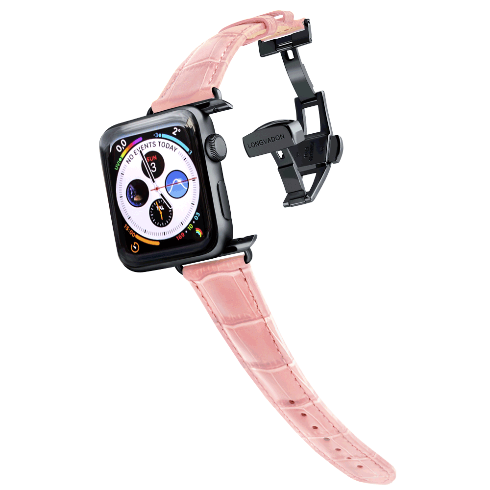 Alligator Glossy Pink für Damen | Geprägtes Lederarmband für Apple Watch (Rosa)-Apple Watch Armbänder kaufen