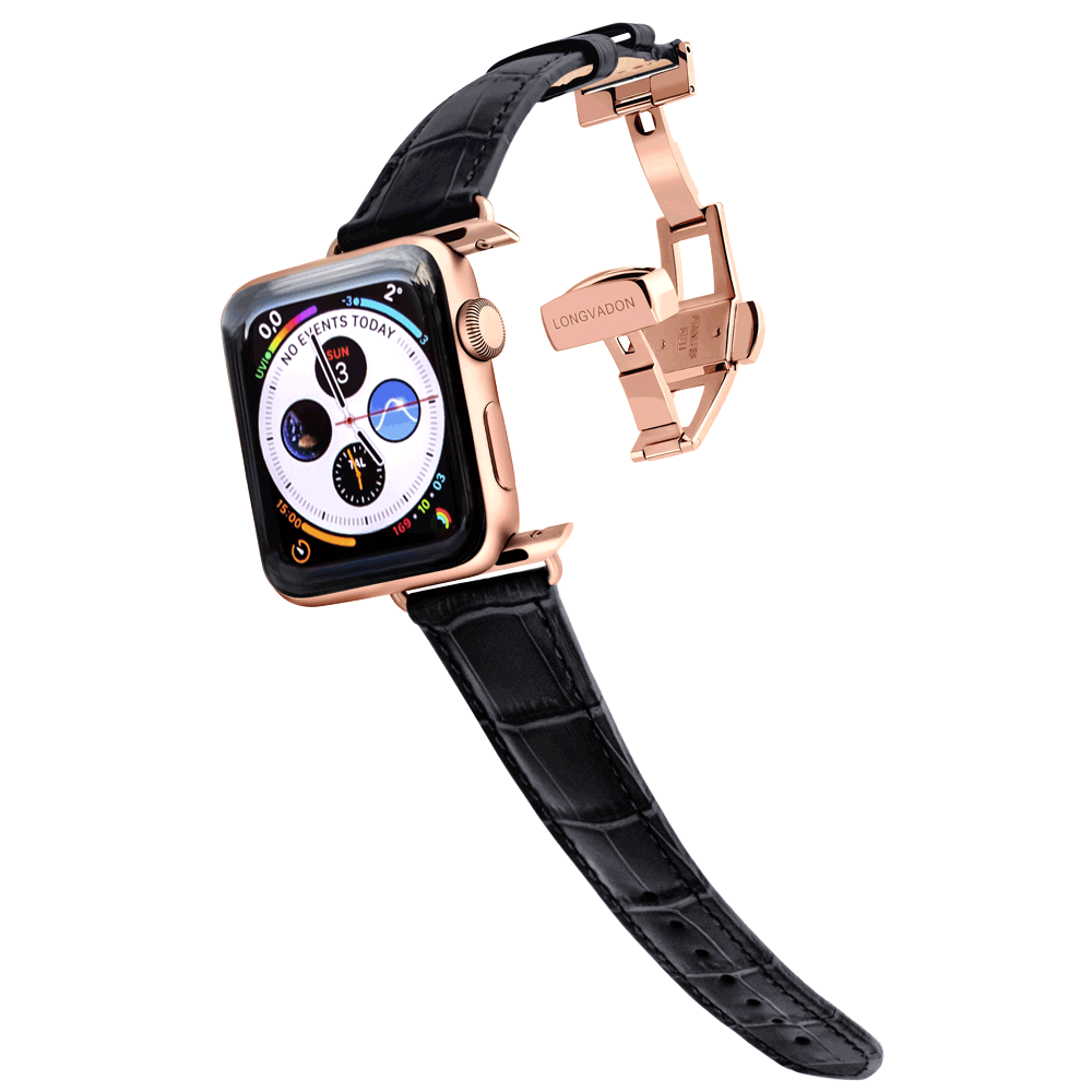 Alligator Midnight Black für Damen | Geprägtes Lederarmband für Apple Watch (Schwarz)-Apple Watch Armbänder kaufen